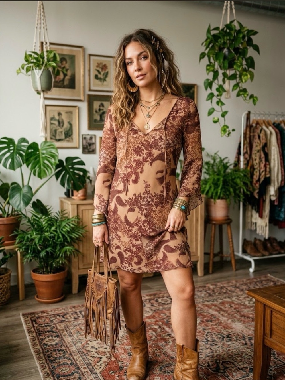 Vintage Y2K Dynamite Sheer Mesh Bell Sleeve Tunic Top Paisley Floral Asymmetric